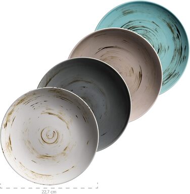 Серія MSER 931448 Derby, преміальний набір посуду з квадратними тарілками для 4 осіб гастрономічної якості, сучасний комбінований сервіз із 16 предметів у яскравих пастельних тонах, міцна порцеляна (комбінований сервіз)