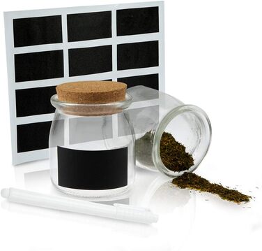 Набор баночек для специй HEYNNA / 12 баночек для специй 150 мл с пробковой крышкой, этикетки на меловой доске и меловая ручка/хранение специй с этикетками для специй/банками с пробкой