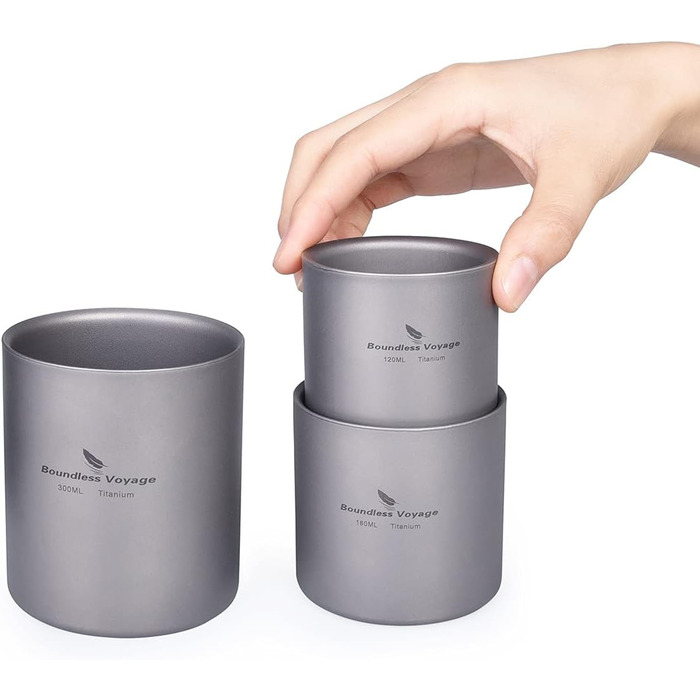 Титанова кружка Відкритий кемпінг Складна дорожня кружка 4 в 1 120 мл 180 мл 300 мл 450 мл ізольована чашка з подвійними стінками Посуд для кавових напоїв Легкий посуд для щоденних походів Ti3032D (120 мл 180 мл 300 мл набір чашок-TI3031D)
