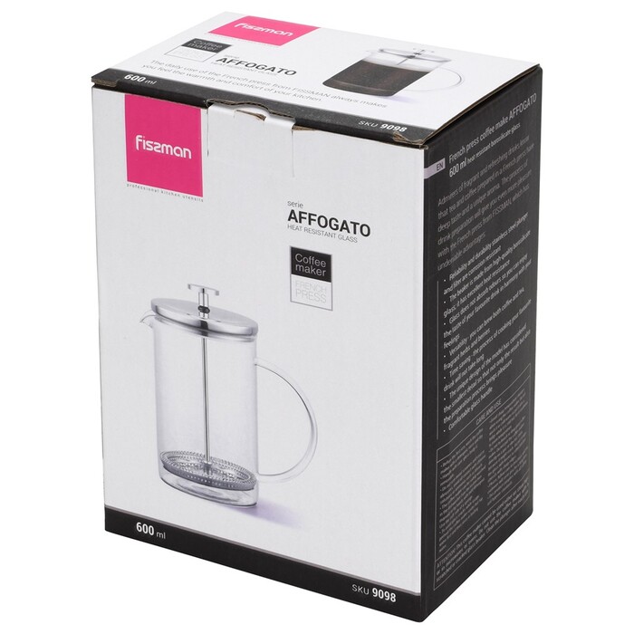 Заварювальний чайник з поршнем Fissman AFFOGATO 1000 мл скляна колба (9100)