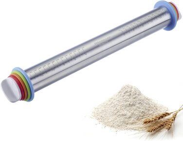 З 4 розпірними кільцями, по 1 кільцю по 10 мм, 6 мм, 3 мм, 2 мм, зі шкалами, нержавіюча сталь/пластик, сріблястий/білий/світло-блакитний/світло-зелений/помаранчевий/червоний, 30452260 нержавіючий ролик для випічки