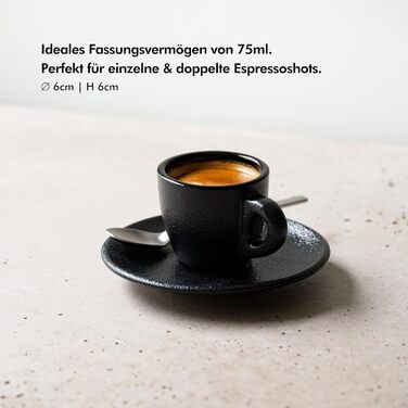 Чашки для эспрессо 75 мл с блюдцами, набор 4 предмета, черные KIVY