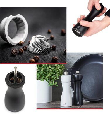 Млин для перцю Млин для солі Таїті 20 см Дует Перець Кристалічна Сіль - Класичне регулювання помелу - Виготовлено з деревини, сертифікованої PEFC - Французьке ноу-хау - Чорно-білий матовий (Pepper Mill, Matt Black)