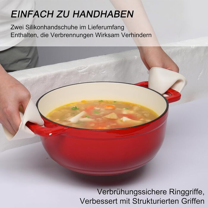 Чавунна жаровня 5,7 л з кришкою 28 см, червона LEADZM