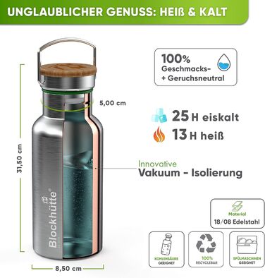 Ізольована пляшка преміум-класу з нержавіючої сталі I 1 л I зі щіткою з натуральної щетини I Герметична ізольована пляшка I Ізольована пляшка, яку можна мити в посудомийній машині для університету, офісу I Без BPA (нержавіюча сталь назва)