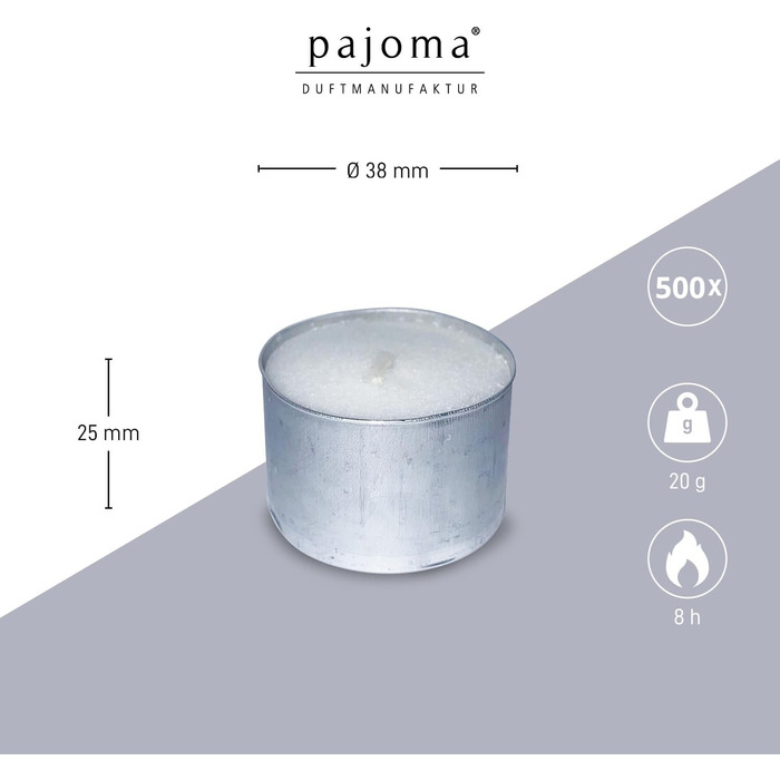 Чайні свічки pajoma, білі Чайні свічки без запаху Час горіння 8 годин - воскова вага 20 г, 25 x 38 мм Кейтеринг, весілля, декорування, святкування, відпочинок, 100 шт. (упаковка з 1) (Без запаху, 100 шт. (упаковка з 5))