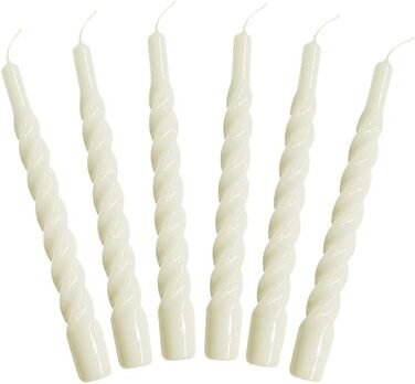 Свічки з крученою конусною формою, виготовлені в Італії, доступні 25 кольорів, лаковані настільні свічки, спіральні свічки з тривалим часом горіння 5 годин, декоративні свічки, 6 шт. , 2,2 x 21 см (слонова кістка)