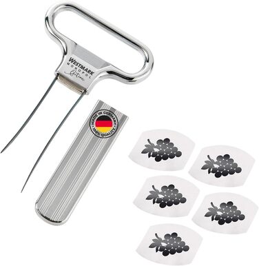 Штопор Westmark Blade / Clasp, вкл. открывалку для бутылок, литой под давлением цинк/сталь, Ah-So, серебристый, 6285556C (хромированный, декоратор и укупорка 5 винных наливов)