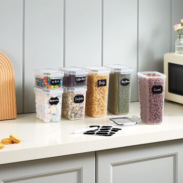 Банки для зберігання Lifewit з кришками 15 комплектів, контейнери для зберігання з універсальними кришками, герметична коробка для зберігання Кухонний органайзер з етикетками для зерна, борошна, цукру, пластівців на кухні, прямокутний без бісфенолу А (наб