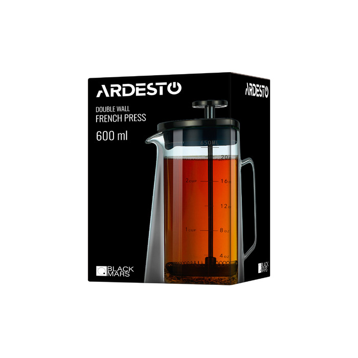 ARDESTO Френч-прес BLACK MARS з подвійними стінками, 600 мл, нержавіюча сталь, скло