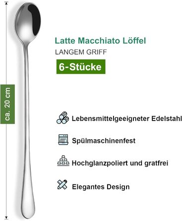 Набір ложок для лате з нержавіючої сталі 6 предметів Double.S