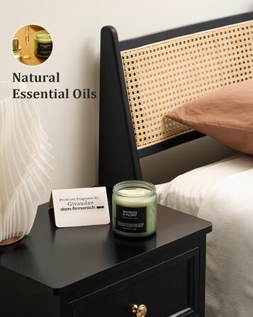 Ароматичні свічки M&SENSE з кавою у скляній банці з 2 гнітами 330 г, час горіння 70 годин, свічка з натурального соєвого воску для спальні, кухні, декору дому, подарункова свічка для чоловіків та жінок, смажена кава (бамбук та півонія)