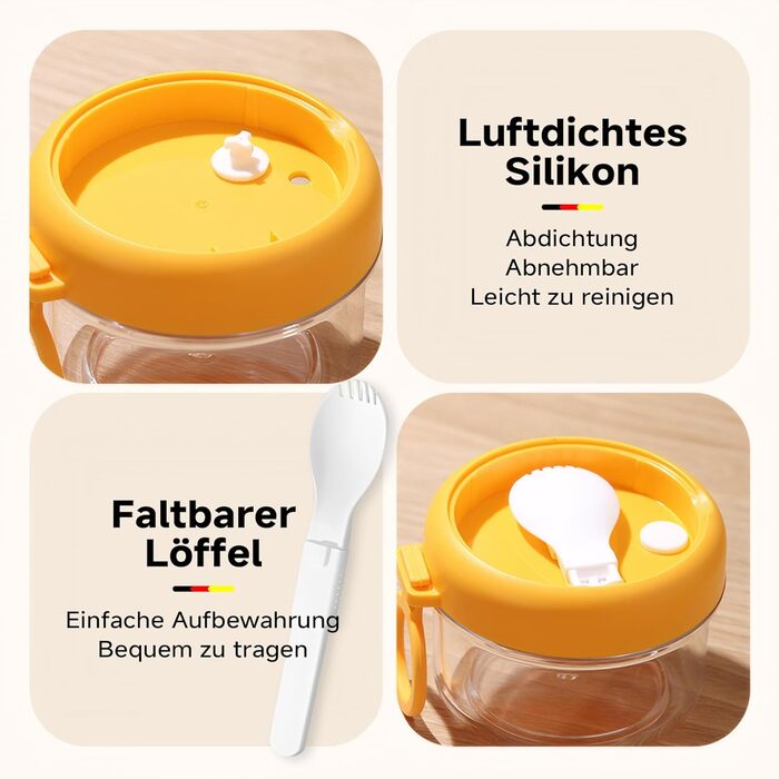 Стаканчик для пластівців 860 мл із складаною ложкою, жовто-синій NEXROLA