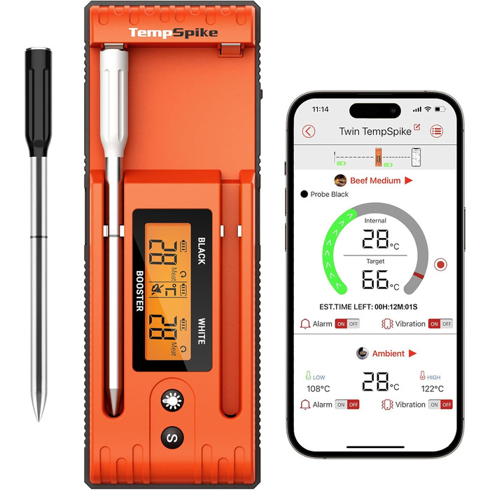 Термометр для м'яса 150 м Bluetooth помаранчевий Twin TempSpike ThermoPro