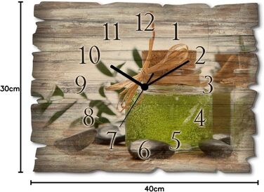Настінний декор настінний годинник без цокання з дерева радіогодинник безшумний прямокутний 40x30 см їжа бакалія спеції трави лимон чилі вінтажний сільський U1RK трави (мило, кварцовий годинник)