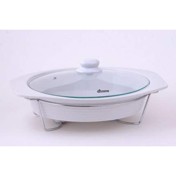 Овальний марміт з кришкою Fissman 38х9,5 см з підставкою для гріючої свічки (6011)