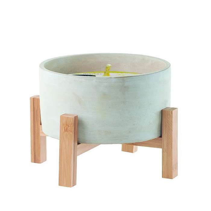 Свічка у кашпо Bougies La Française BETON на дерев'яній підставці, лемонграс, 21 х 15 см, 930 г