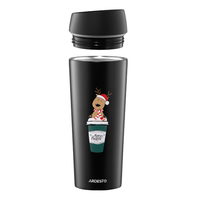 Термокружка ARDESTO Coffee Time Reindeer 450 мл, нержавеющая сталь, черный