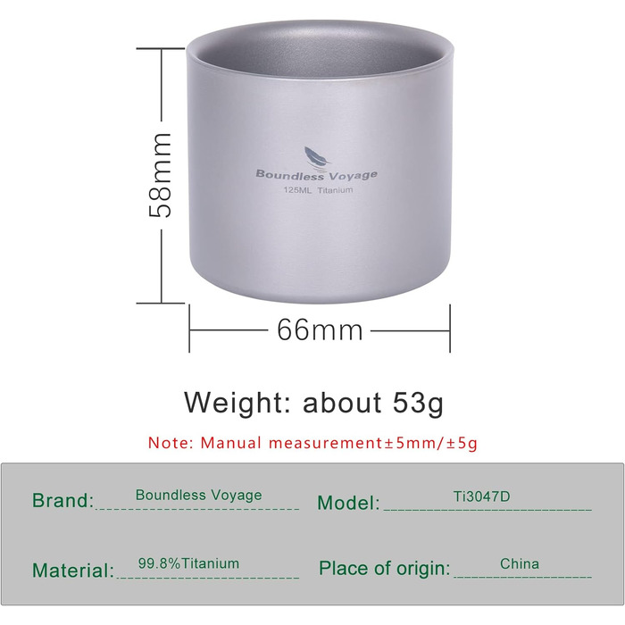 Титановий кухоль двошаровий ізольований 125 мл iBasingo