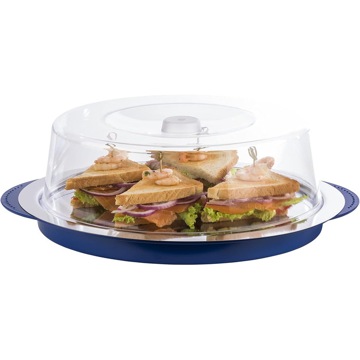 Предметів Високоякісний набір лотків, що складається з міцної чаші, лотка з нержавіючої сталі, двох батарей охолодження та витяжки для зберігання продуктів синього кольору з охолодженням - (Ø x В) 35 x 15 см, 5