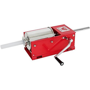 Професійна машина для наповнення гастроковбаси Beeketal &39MT07&39 (7 літрів), протестована SGS, наповнювач для ковбас з 2-швидкісним повністю металевим редуктором і рукояткою, сталевий корпус (пофарбований у червоний колір), включаючи 4 насадки для з