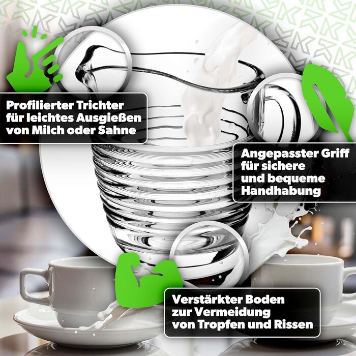 Скляний глечик для молока KADAX, глечик для молока з ручкою, глечик для вершків, глечик, соусник, маленький скляний глечик для молока, вершків, соусу, кави, легко миється, прозорий (200 мл, ) (смужки)