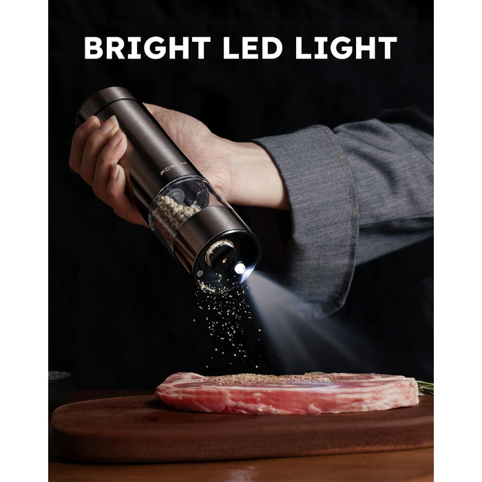 Млин для солі та перцю електричний з підзарядкою від USB, набір 2 предмети, металік FORLIM