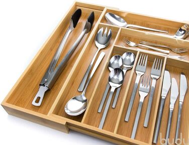 Лоток для столових приборів budu 47 (глибина 47 см) від - Організатор для кухонних шухляд - Висувний - Організатор для кухонних шухляд (43 см, бамбук)