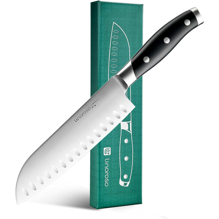 Ніж для чищення овочів linoroso 9 см Ніж для чищення овочів Гострі ножі для фруктів Кухонні ножі Маленькі кухонні ножі Німецькі поковки з вуглецевої сталі Ергономічна ручка з елегантною подарунковою коробкою - Класична серія (8-дюймовий ніж сантоку)