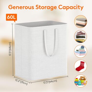 Предмети Кошик для білизни 80 л, Ящик для білизни Контейнер для білизни Збірник білизни Комод для білизни Кошики для білизни Кошики для білизни для квартири, гуртожитку, каравану Пральня, біла (2 x 60 л), 2