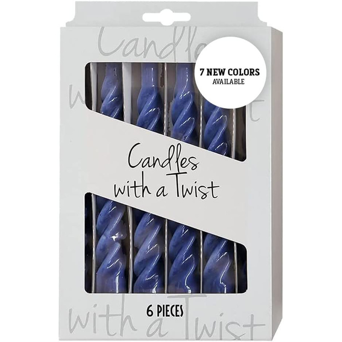 Свічки з крученим конусом, виготовлені в Італії, доступні 25 кольорів, лаковані настільні свічки, спіральні свічки з тривалим часом горіння 5 годин, декоративні свічки, 6 шт. , 2,2 x 21 см (темно-сині)