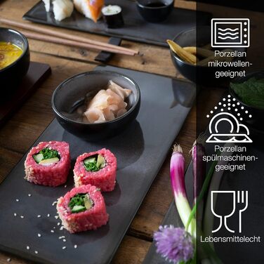 Набір посуду для суші на 4 персони - Сервірувальний набір з 3 шт. тарілкою - 4 шт. тарілками, місо-боул, миска та палички для їжі сірий, 29 шт.