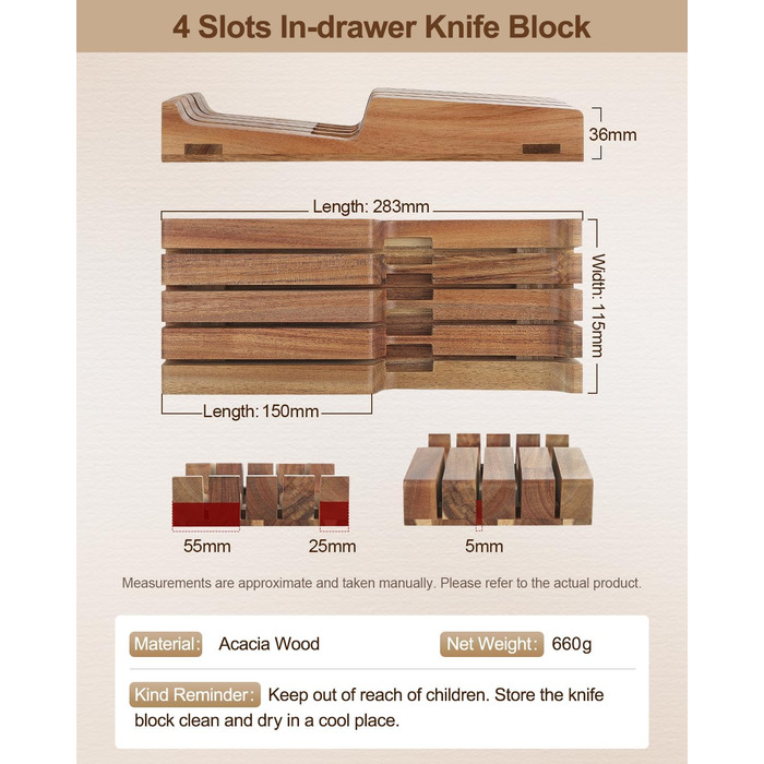 Набор из 4 ножей для стейка из дамасской стали 13 см с деревянным блоком XINZUO