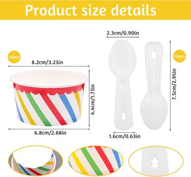 Набір паперові стаканчики для морозива з ложками 50 шт. 125 мл Bakiauli