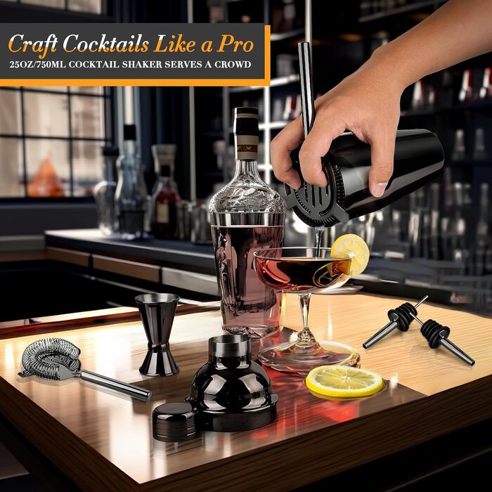 Набір для коктейлів 12 предметів чорний Cadobee