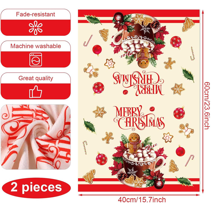 Набір з 2 різдвяних кухонних рушників  60 x 40 см, червоний та зелений Gosknor