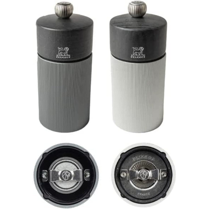 Подарунковий набір Line - Млин для перцю Млин для солі 12 см Лійка для спецій - Класичне регулювання помелу - Алюміній Деревина, сертифікована PEFC - Duo Line Carbon