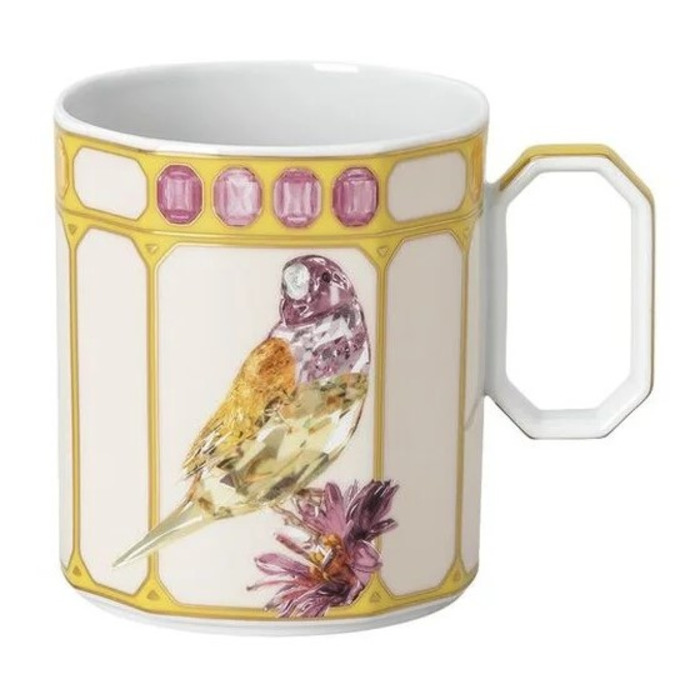 Кухоль з ручкою 0,39 л Пташка в жовтій рамці, IDYLLIA Swarovski x Rosenthal