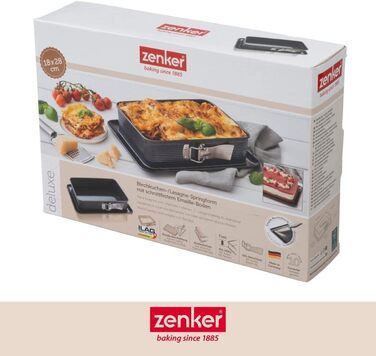 Роз'ємна форма для лазаньї Zenker 7021 DELUXE, прямокутна форма для випічки з емальованим плоским дном, листова форма для торта із захистом від протікання (колір чорний металік), кількість