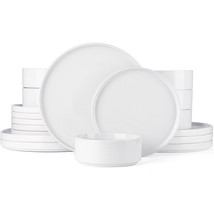 Набір посуду Richmount Nebula для 6 осіб, набір тарілок та мисок із 18 предметів, набір посуду з крапчастої кераміки, можна мити в мікрохвильовій печі та посудомийній машині, сервіз Nebula для 6 осіб (білий, сервіз Nebula для 6 осіб)