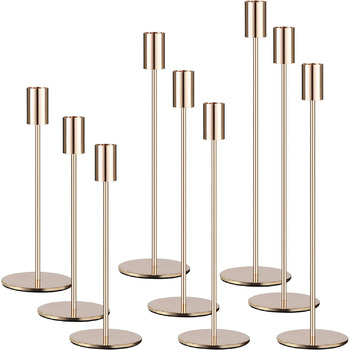 Набір із 6 свічників, канделябри-свічки 33/28/23 см, високі свічники, декоративні вінтажні металеві свічники для святкування днів народження, річниць, весіль, декору дому (чорний) Чорний - 6 шт. (золотий - 9 шт. )