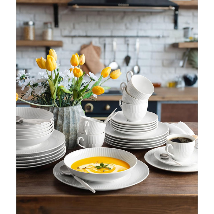 Обідній сервіз на 6 персон, 30 предметів, білий Amina Seltmann Weiden