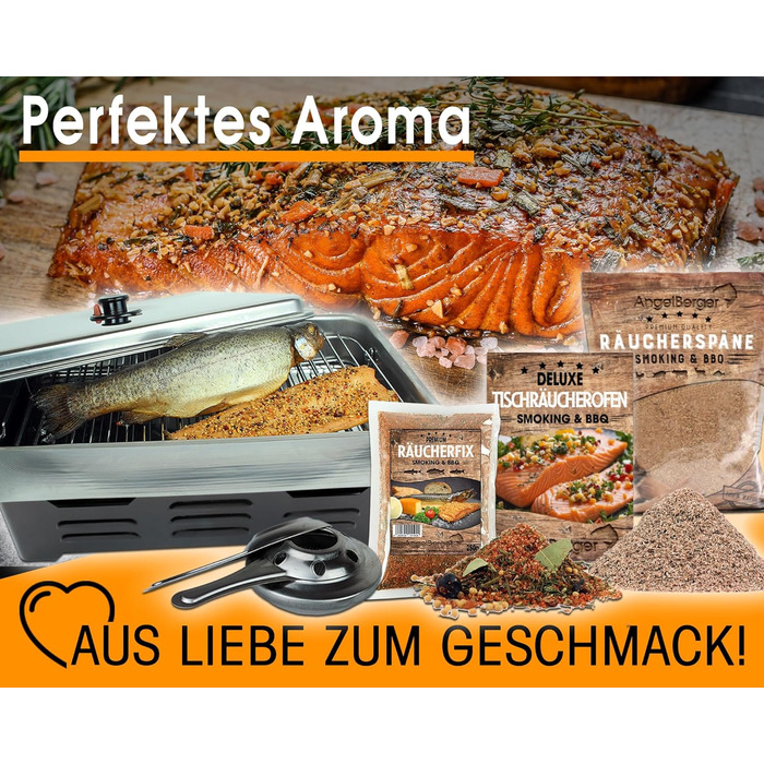 Коптильня із нержавіючої сталі 43 x 27 x 20 см Deluxe Angel-Berger із тріскою для копчення 300 гр у подарунок!