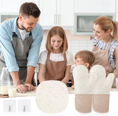 Рукавицы для духовки с подставкой под горячее и крючками, набор 5 предметов, бежевые AUAUY