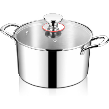 Каструля HaWare, індукційна каструля з 3-шарової нержавіючої сталі, каструлі об&39ємом 3,3 л, каструля для пасти зі скляною кришкою для всіх плит, каструля для супу, каструля для м&39яса, здорова та без покриття, придатна для миття в посудомийній машині (