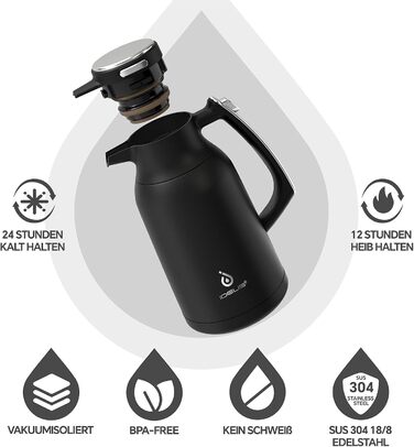 Термос-кавник 2 л, чорний Ideus