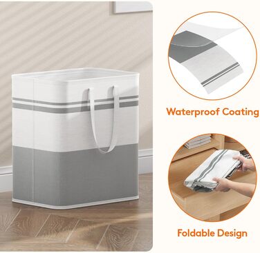 Кошик для білизни Lifewit з 2 предметів 60 л Мішок для білизни, Ящик для білизни Контейнер для білизни Збірник білизни Комод для білизни Кошики для білизни для квартири, гуртожитку, Караван Пральня, сірий і білий 2 x 60 л