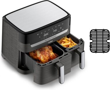 Tefal Мультипечь Dual EasyFry&Grill AirFryer, 2700Вт, чаша-5.2+3.1л, сенсорное управл., 2 чаши, гриль, пластик, черный