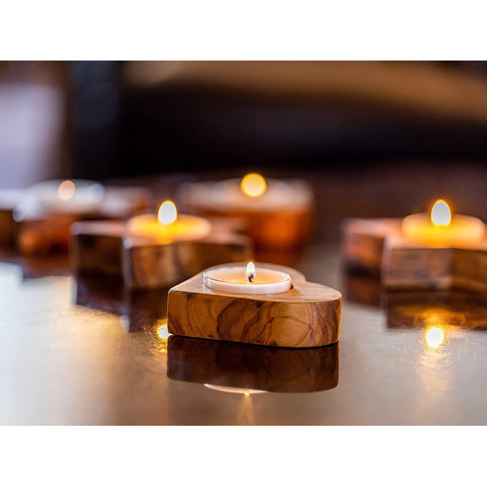 Високоякісні підсвічники в сільському стилі з ексклюзивного оливкового дерева Набір з 3 шт. - Ручна робота - Підсвічник до Дня Святого Валентина з дерева - Тримач для чайної свічки - Прикраса столу - Прикраса для дому (набір з 3 шт. )