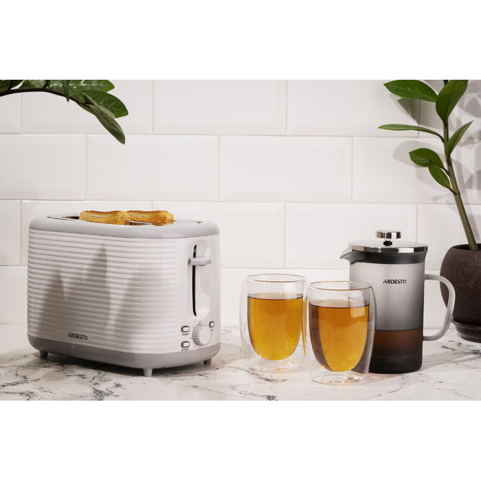 ARDESTO Тостер White stripes T-F17WG 930Вт, пластик, белый+серый